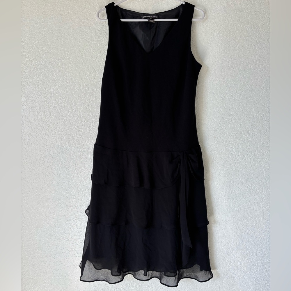 Jones Wear Dress Black Layered Midi Dress Size 14